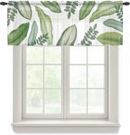 Summer Palm Leaf Sheer Valance Curtains, Green Tropical Plants Nature Leaves Modern Light Filtering Kitchen Valances Rod Pocket Voile Curtain Window Treatment for Bedroom/Living Room/Basement 60Wx18L