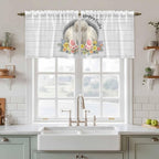 Easter Bunny Kitchen Tier Curtains 24 Inch Long 2 Panel Set,Rod Pocket Cafe Small Window Curtains Over Sink,3D Optical Illusion Farmhouse Flower Wood Grain Light Filtering Short Drapes 27.5"W x 24"L