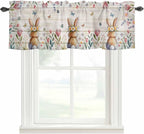 Easter Curtain Valances for Windows, Kitchen Valance Window Treatment, Spring Bunny Butterfly Botanical Wooden Grain Light Filtering Block Curtains for Bathroom/Bedroom/Living Room 60'' x 18''