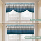 Blue Ombre Wooden Tie Up Valance Curtains for Windows, Kitchen Curtains Window Shades, Farmhouse Retro Wood Gradient Light Filtering Roman Curtain Valances for Bedroom/Bathroom/Cafe 54"x18"