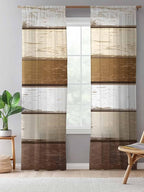 Sheer Curtains 96 Inches Long, Vintage Geometric Brown Semi Sheer Curtains Light Filtering Window Treatment, Farmhouse Country Chic Wood Grain Privacy Voile Drapes for Living Room Bedroom 52x96 Inch
