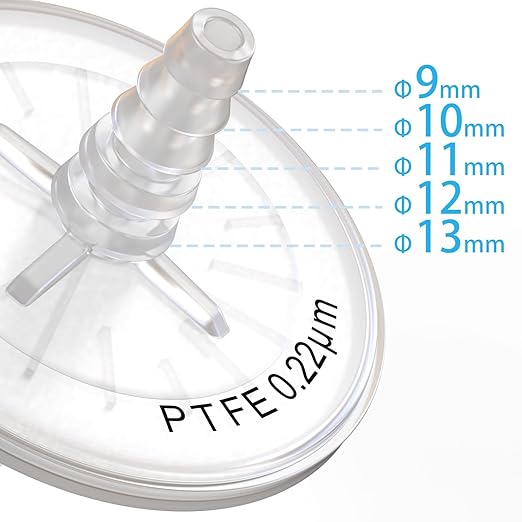 Air Venting Filter Sterile PTFE Hydrophobic Filter Disc 50mm 0.22μm with 7mm-13mm Stepped Hose and Barb Female Luer for Air Filtration, Individually Packed (10)