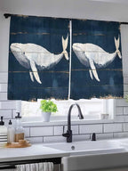 Sheer Curtains 54 Inch Length, Ocean Whale Blue Semi Sheer Curtains Light Filtering Window Treatment, Watercolor Coastal Vintage Wood Grain Privacy Voile Drapes for Living Room Bedroom 52x54 Inch