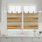 Light Brown Wood Grain Kitchen Curtains 24 Inch Length, Small Window Curtains Tab Top, Western Farmhouse Barn Door Light Filtering Short Window Treatments Tier Drapes 27.5"x24" 2 Panel