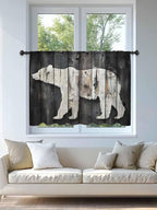 Sheer Curtains 54 Inch Length, White Brown Bear Semi Sheer Curtains Light Filtering Window Treatment, Farmhouse Country Vintage Wood Grain Privacy Voile Drapes for Living Room Bedroom 52x54 Inch
