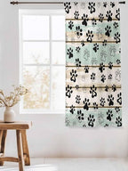 Sheer Curtains 72 Inches Long, Sage Green Beige Farmhouse Semi Sheer Curtains Light Filtering Window Treatment, Black Dog Paw Vintage Wooden Privacy Voile Drapes for Living Room Bedroom 52x72 Inch
