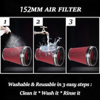 MUGE RACING 6" 152 mm High Flow Inlet Air Filter, Air Intake Cone Filter Replacement Performance Washable Clamp-On Dry, 8'' Tall(Red)