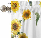 Kitchen Curtains Tiers and Valance Set of 3, Cow Sunflowers Light Filtering Window Curtain Set, Spring Botanical Floral Flowers Animals Rod Pocket Curtain Drapes for Cafe, Living Room, 24 Inches Tiers