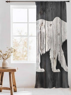 Sheer Curtains 96 Inches Long, White Brown Bear Semi Sheer Curtains Light Filtering Window Treatment, Farmhouse Country Rustic Wooden Grain Privacy Voile Drapes for Living Room Bedroom 52x96 Inch