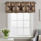 Vintage Texas Star Valances for Windows, Brown Wood Grain Wire Kitchen Valance Light Filtering Rod Pocket Short Curtains for Kitchen Bathroom, 1 Panel, 60"x18"