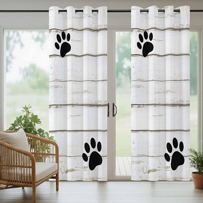Wood Grain Outdoor Curtains for Patio Claws Animals Wooden White Waterproof Outside Curtains with Grommet Top Weatherproof Curtain for Cabana Pergola Gazebo, 1 Panel, 54" W x 108" L