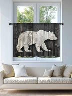 Sheer Curtains 45 Inch Length, White Brown Bear Semi Sheer Curtains Light Filtering Window Treatment, Farmhouse Country Rustic Wooden Grain Privacy Voile Drapes for Living Room Bedroom 52x45 Inch