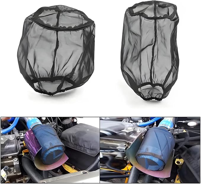 AICEL Air Filter Wrap, 2 Pcs Universal Auto Cold Air Filter Protective Dustproof Cover, Automotive Air Cleaner Waterproof Rain Sock Wrap for High Flow Air Intake Filters, Car Accessories (Large)