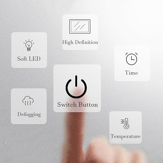 LTSRLL Frameless Illuminated LED Bathroom Wall Mirror with Touch, Demister Pad and Dimmable Lights & 3 Colors for Makeup Shaving and Bath Vanity IP44(Translucent,60cm/23.6in)
