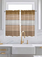 Retro Farm Wood Board Window Valance Curtains, Brown Graduality Striped Light Filtering Kitchen Valance with 3-inch Rod Pocket for Living Room Bathroom Bedroom,2 Panel,52x54In