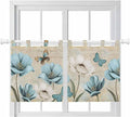 Spring Flowers Kitchen Curtains 36 Inch Length, Small Window Curtains Tab Top, Vintage Rustic Tulips Floral Butterfly Khaki Light Filtering Short Window Treatments Tier Drapes 27.5"x36" 2 Panel