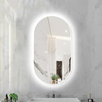 Oval LED Illuminated Bathroom Mirror, Wall-mounted Vanity Makeup Mirror with Demister Pad, 3 Dimmable Color Temperatures & Touch Control, Metal Frame Anti-Fog Lighted Wall Mirror ( Color : White Frame