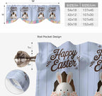 Blue Easter Tie Up Valance Curtains for Windows, Kitchen Curtains Window Shades, Spring Cartoon Bunny Colorful Eggs Wood Grain Light Filtering Roman Curtain Valances for Bedroom/Bathroom/Cafe 60"x18"