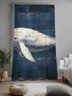 Sheer Curtains 96 Inches Long, Ocean Vintage Whale Semi Sheer Curtains Light Filtering Window Treatment, Summer Retro Wood Grain Privacy Voile Drapes for Living Room Bedroom 52x96 Inch