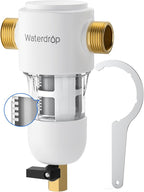 Waterdrop Spin Down Sediment Filter, Reusable Whole House Water Filter System, Flushable Pre-Filter System for City/Well Water, 50 Micron, 1" MNPT + 3/4" FNPT, WD-PF01