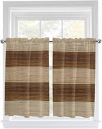 Retro Country Brown Wooden Board Window Valance Curtains, Farmhouse Gradient Plank Light Filtering Kitchen Valance with 3-inch Rod Pocket for Living Room Bathroom Bedroom,2 Panel,52x45In