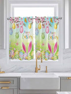 Easter Tier Curtains 45 Inches Long, Spring Bunny Colorful Rabbit Eggs Butterfly Blue Green Window Treatment Curtain Drapes, Small Curtain Drapes for Bathroom Laundry Room, 27.5"x45", 2 Panels