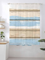 Sheer Curtains 72 Inches Long, Vintage Geometric Blue Semi Sheer Curtains Light Filtering Window Treatment, Abstract Country Shabby Wood Grain Privacy Voile Drapes for Living Room Bedroom 52x72 Inch