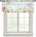 Easter Sheer Valances for Windows 42"x12", Light Filtering Kitchen Curtains Valance, Spring Watercolor Bunny Eggs Tulip Flower Plant Rod Pocket Chiffon Curtains for Living Room Bedroom Cafe