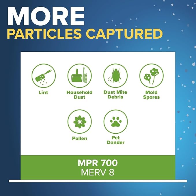 Filtrete 12x12x1 AC Furnace Air Filter, MERV 8, MPR 700, Tough on Pollen, Easy on Airflow, 3-Month Pleated 1-Inch Electrostatic Air Cleaning Filter, 4-Pack (Actual Size 11.813 x 11.813 x 0.81 in)