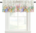 Happy Easter Curtain Valances for Windows, Kitchen Valance Window Treatment, Spring Colorful Eggs Rabbit Ear Feet Flowers Light Filtering Block Curtains for Bathroom/Bedroom/Living Room 42'' x 18''