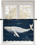 Sheer Curtains 45 Inch Length, Ocean Whale Blue Semi Sheer Curtains Light Filtering Window Treatment, Watercolor Coastal Vintage Wood Grain Privacy Voile Drapes for Living Room Bedroom 52x45 Inch