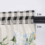 Blue Pink Floral Sheer Valance Curtains, Spring Summer Botanical Linen Black Plaid Light Filtering Kitchen Valances Rod Pocket Voile Curtain Window Treatment for Bedroom/Living Room/Basement 42Wx18L