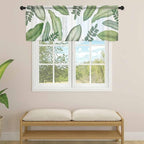 Summer Palm Leaf Sheer Valance Curtains, Green Tropical Plants Nature Leaves Modern Light Filtering Kitchen Valances Rod Pocket Voile Curtain Window Treatment for Bedroom/Living Room/Basement 54Wx18L
