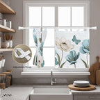 Blue Tulips Kitchen Curtains 24 Inch Length, Small Window Curtains Tab Top, Watercolor Flowers Butterfly Spring Farmhouse Blue Light Filtering Short Window Treatments Tier Drapes 27.5"x24" 2 Panel