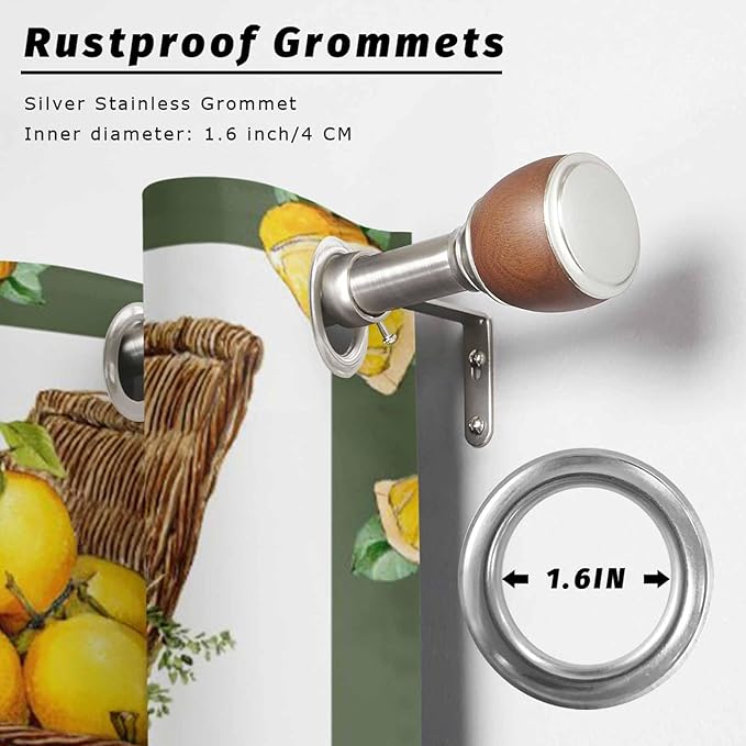 Lemon Outdoor Curtains for Patio Lemons in Baskets Summer Tropical Plants Green Waterproof Outside Curtains with Grommet Top Weatherproof Curtain for Cabana Pergola Gazebo, 1 Panel, 54" W x 108" L