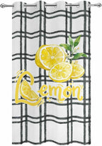Lemon Outdoor Curtains for Patio Lemon Leaves Summer Plaid Buffalo Waterproof Outside Curtains with Grommet Top Weatherproof Curtain for Cabana Pergola Gazebo, 1 Panel, 54" W x 108" L