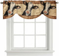 Farmhouse Cow Tie Up Valance Curtains for Windows, Kitchen Curtains Window Shades, Country Vintage Animals Wooden Grain Light Filtering Roman Curtain Valances for Bedroom/Bathroom/Cafe 42"x18"
