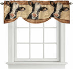 Farmhouse Cow Tie Up Valance Curtains for Windows, Kitchen Curtains Window Shades, Country Vintage Animals Wooden Grain Light Filtering Roman Curtain Valances for Bedroom/Bathroom/Cafe 42"x18"