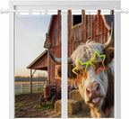 Farm Yaks Bathroom Curtains 63 Inch Length, Window Curtains Tab Top, Farmhouse Barn Funny Animals Butterfly Light Filtering Window Treatments Drapes 52"x63" 2 Panel