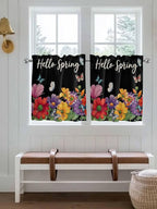 Spring Flowers Half Window Curtain 36 Inches Long, Watercolor Country Colorful Floral Black Window Treatment Curtain Drapes, Small Tier Curtains for Bathroom Over Sink, 27.5"x36", 2 Panels