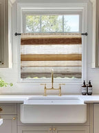 Sheer Curtains 54 Inch Length, Brown Wood Grain Semi Sheer Curtains Light Filtering Window Treatment, Vintage Country Geometric Striped Privacy Voile Drapes for Living Room Bedroom 52x54 Inch