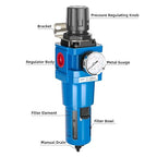 NANPU 1" NPT Compressed Air Filter Regulator Combo Piggyback, 5 Micron Brass Element, Poly Bowl, Manual Drain, Metal Bracket, 0-150 psi Gauge -AW5000-10M