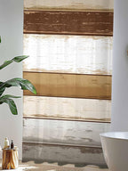 Sheer Curtains 84 Inches Long, Brown Wood Grain Semi Sheer Curtains Light Filtering Window Treatment, Vintage Country Geometric Striped Privacy Voile Drapes for Living Room Bedroom 52x84 Inch