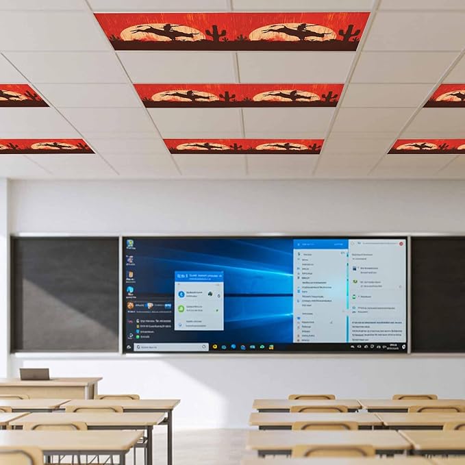 Fluorescent Light Covers for Drop Ceiling Western Cowboys Horse Riding on Red Magnetic Light Filters, Abstract Cactus Desert Ceiling Shade Filters for Home Classroom Office,2x4 ft,1Pack