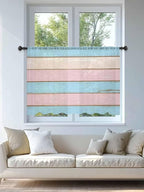 Sheer Curtains 45 Inch Length, Pink Blue Wood Grain Semi Sheer Curtains Light Filtering Window Treatment, Farmhouse Country Shabby Striped Privacy Voile Drapes for Living Room Bedroom 52x45 Inch
