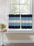 Vintage Country Woodcuts Window Valance Curtains, Blue Gradient Striped Light Filtering Kitchen Valance with 3-inch Rod Pocket for Living Room Bathroom Bedroom,2 Panel,27.5x24In