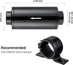 EVIL ENERGY Inline Fuel Filter 30 Micron with Barb 1/2", 3/8", 5/16" Fitting Adapter, Bracket Clamp 60MM Universal Aluminum Black for Gasoline, Diesel, Rubber Fuel Line