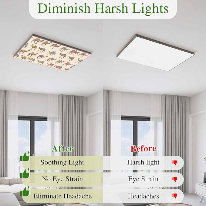 Fluorescent Light Covers for Ceiling Lights Desert Camel Magnetic Light Filters 3 Pack 4x2 ft Vintage Southwest Date Trees Ceiling Lights Cover for Classroom Office School Home Drop Lamp Decor