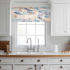 Abstract Stripes Sheer Valance Curtains, Brown Blue Gradient Wavy Lines Leaf Texture Light Filtering Kitchen Valances Rod Pocket Voile Curtain Window Treatment for Bedroom/Living Room/Basement 42Wx12L