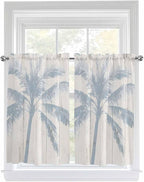 Summer Coconut Tree on Vintage Wood Grain Window Valance Curtains, Seaside Plants Light Filtering Kitchen Valance with 3-inch Rod Pocket for Living Room Bathroom Bedroom,2 Panel,27.5x45In